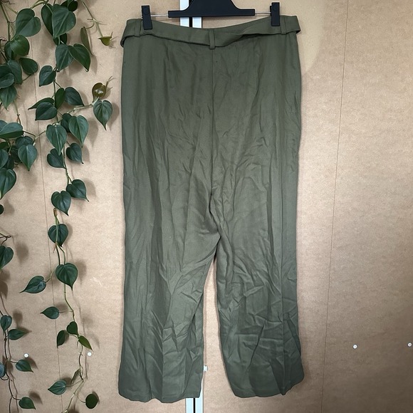 Eileen Fisher Pants Womens 12 Green High Waist Tencel Twill Wide Leg Tie Belt - Picture 2 of 9